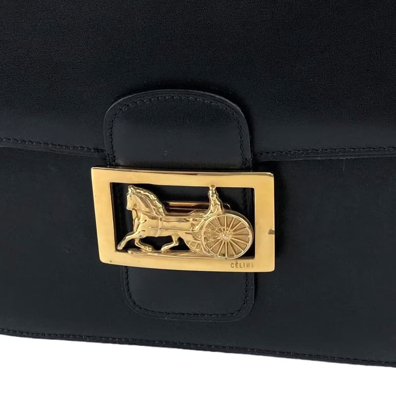 【 日本直送　名牌中古包 】CELINE セリーヌ ショルダーバッグ ネイビー ホースキャリッジ レザー vintage ヴィンテージ オールド 8fttsw