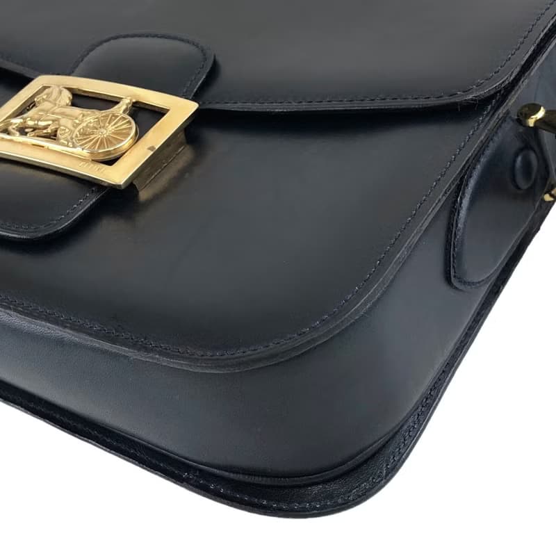 【 日本直送　名牌中古包 】CELINE セリーヌ ショルダーバッグ ネイビー ホースキャリッジ レザー vintage ヴィンテージ オールド 8fttsw