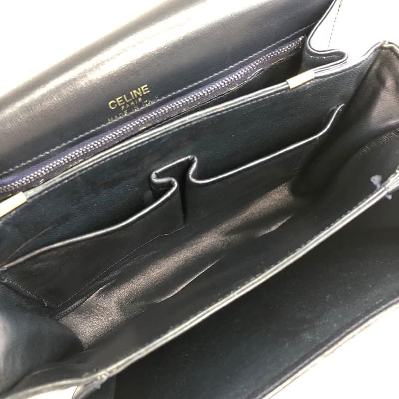 【 日本直送　名牌中古包 】CELINE セリーヌ ショルダーバッグ ネイビー ホースキャリッジ レザー vintage ヴィンテージ オールド 8fttsw