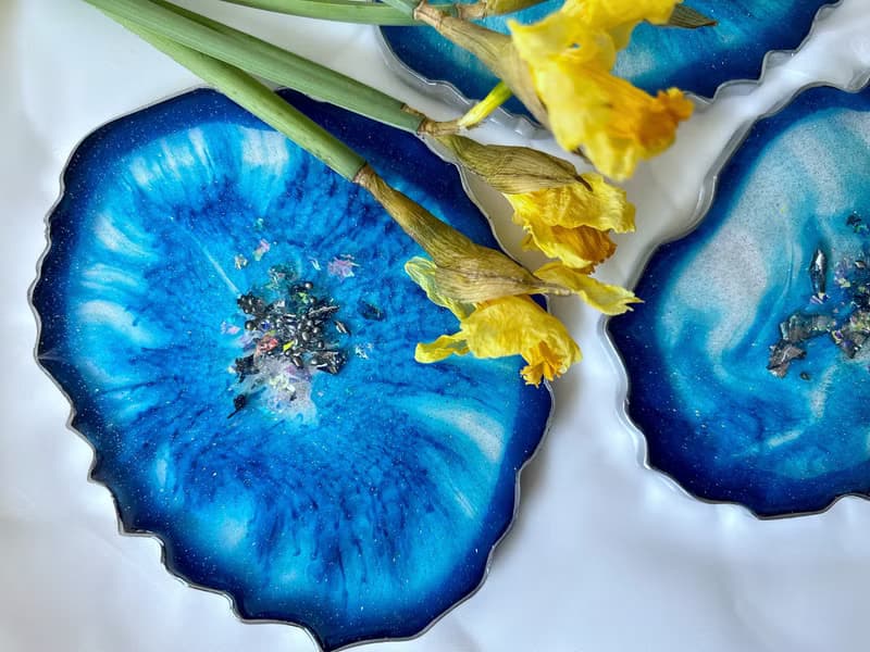 Aizen Blue agate geode coaster for table ware. 廚房收納 樹脂畫 杯墊 結婚禮物 茶具 托盤 喬遷禮物 藍染