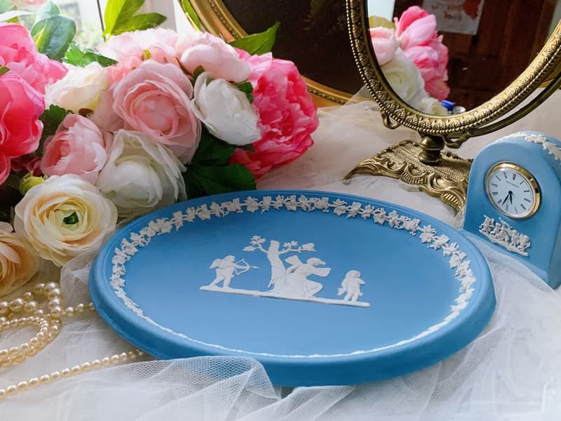 英國骨瓷Wedgwood jasper 藍色碧玉浮雕愛神丘比特托盤 飾品盤