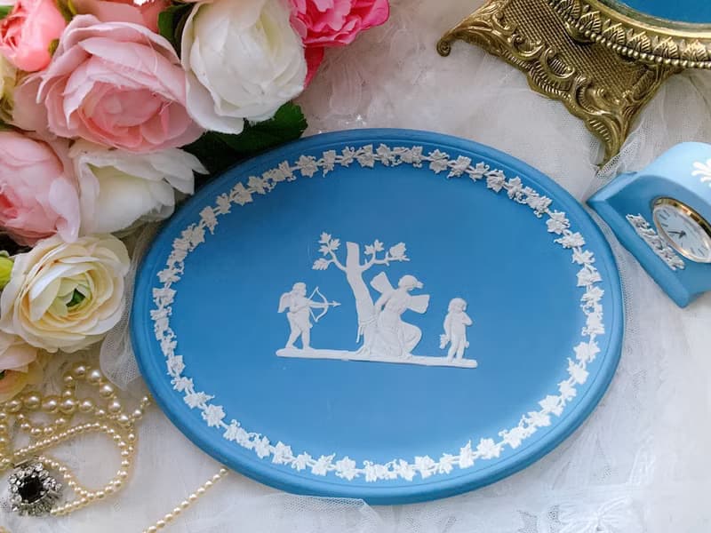 英國骨瓷Wedgwood jasper 藍色碧玉浮雕愛神丘比特托盤 飾品盤
