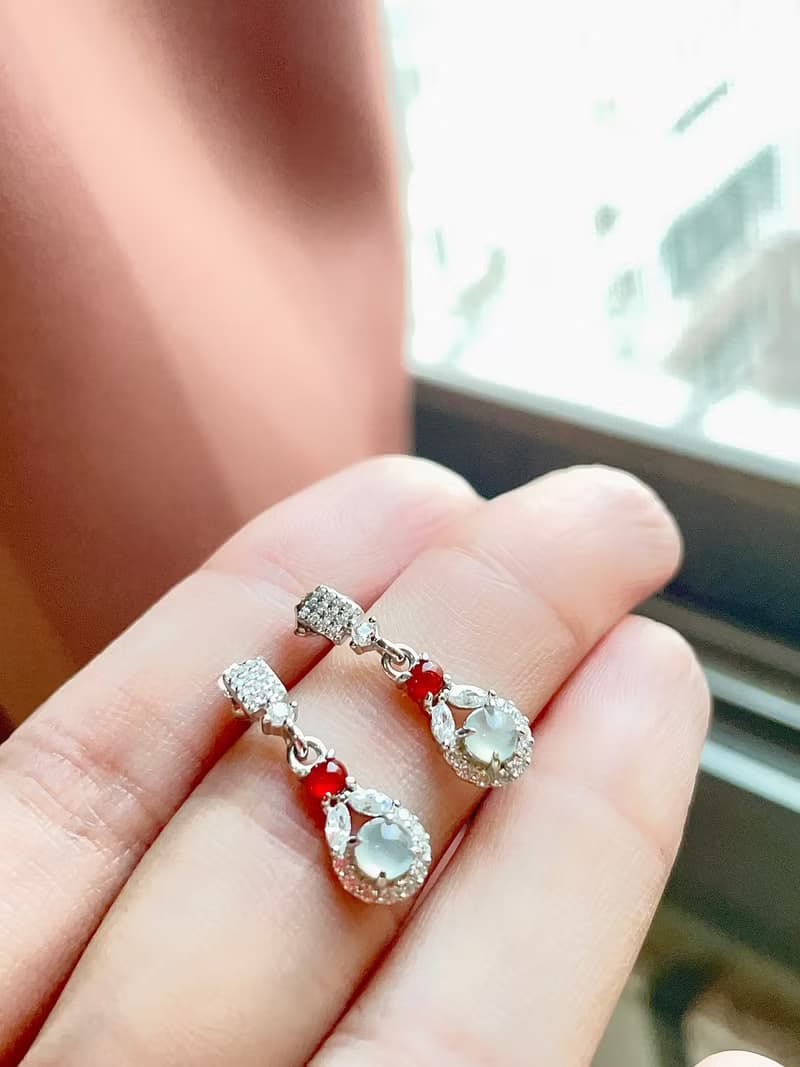 |幸運+桃花|A貨翡翠天然無燒冰玻紅翡蛋面3mm純銀鍍18k多顆耳環