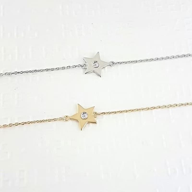 DoriAN 知性經典星星鑲鑽925純銀18K金手鍊 附純銀保證卡禮物包裝