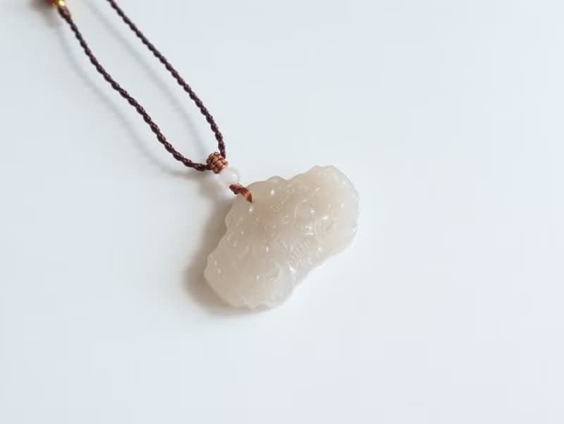 天然吉祥如意瑞獸和田玉項鏈吊墜如意獸頭冰底藕粉料闢邪保平安