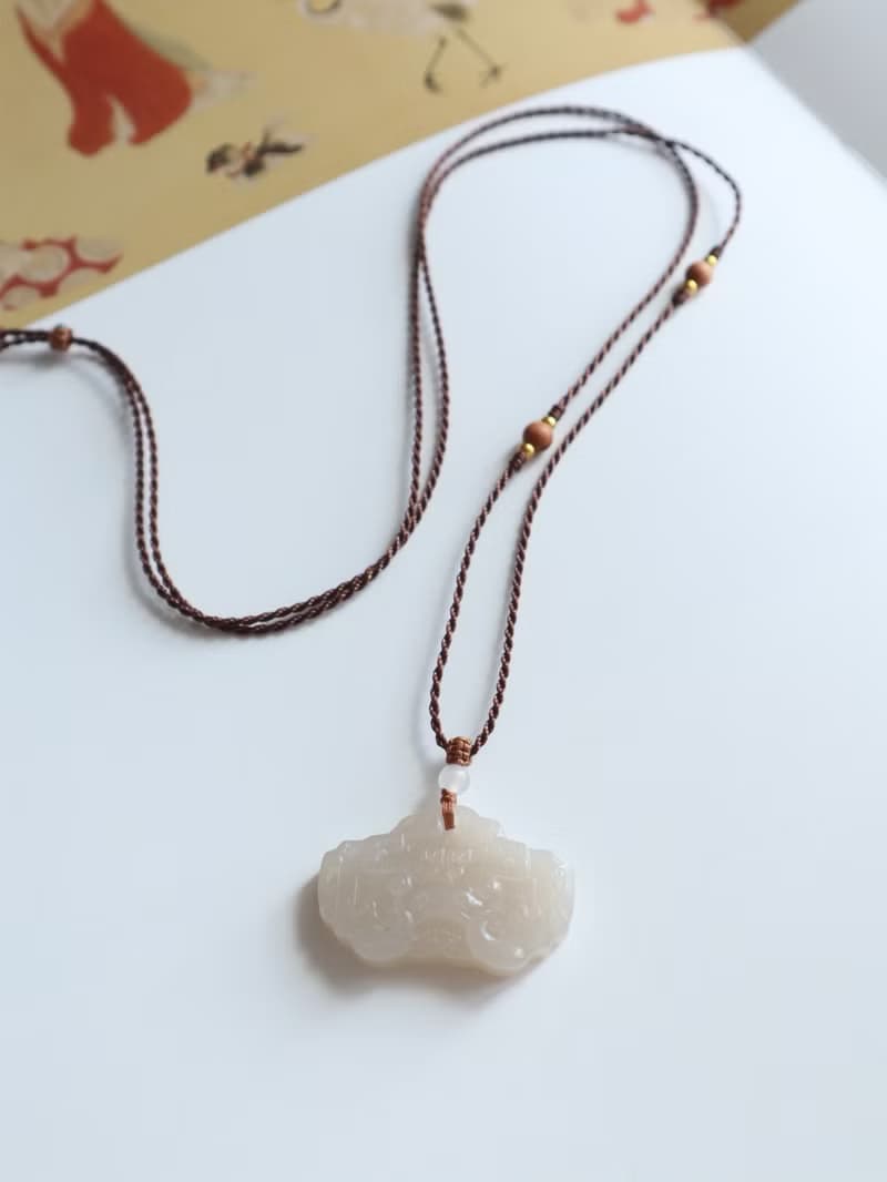 天然吉祥如意瑞獸和田玉項鏈吊墜如意獸頭冰底藕粉料闢邪保平安