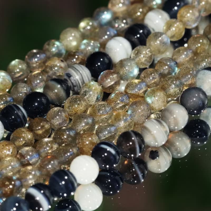 Night Edge Black Agate Labradorite Silver Bracelet Unisex