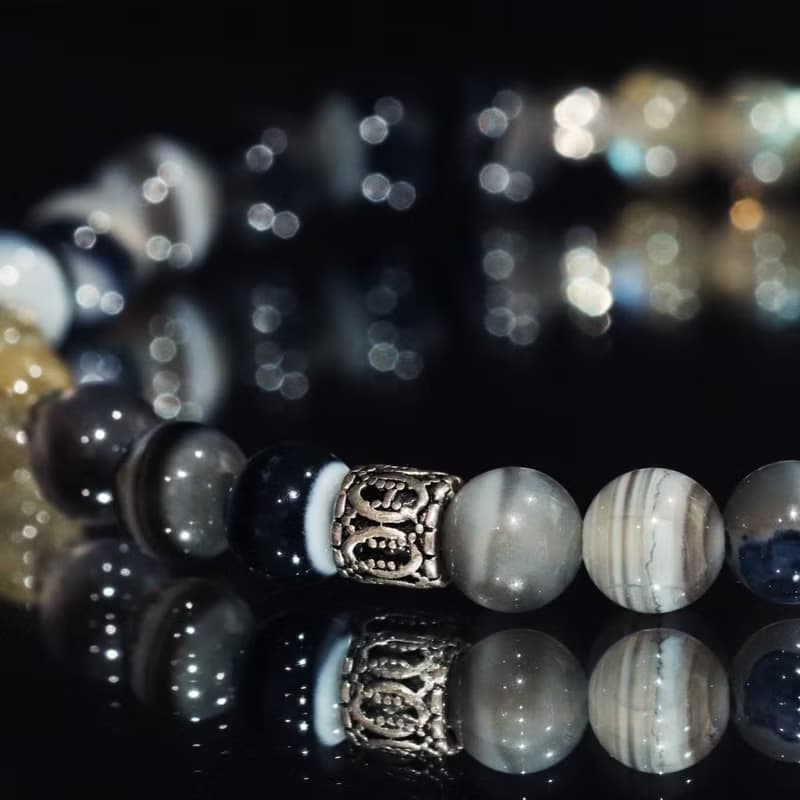 Night Edge Black Agate Labradorite Silver Bracelet Unisex