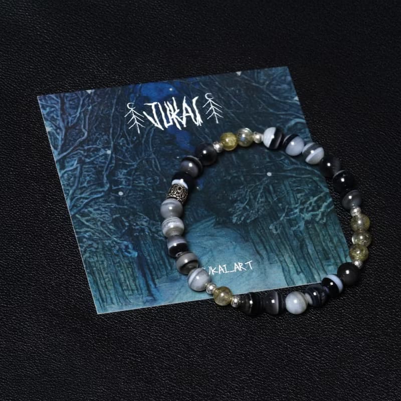 Night Edge Black Agate Labradorite Silver Bracelet Unisex