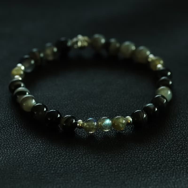 Night Edge Black Agate Labradorite Silver Bracelet Unisex