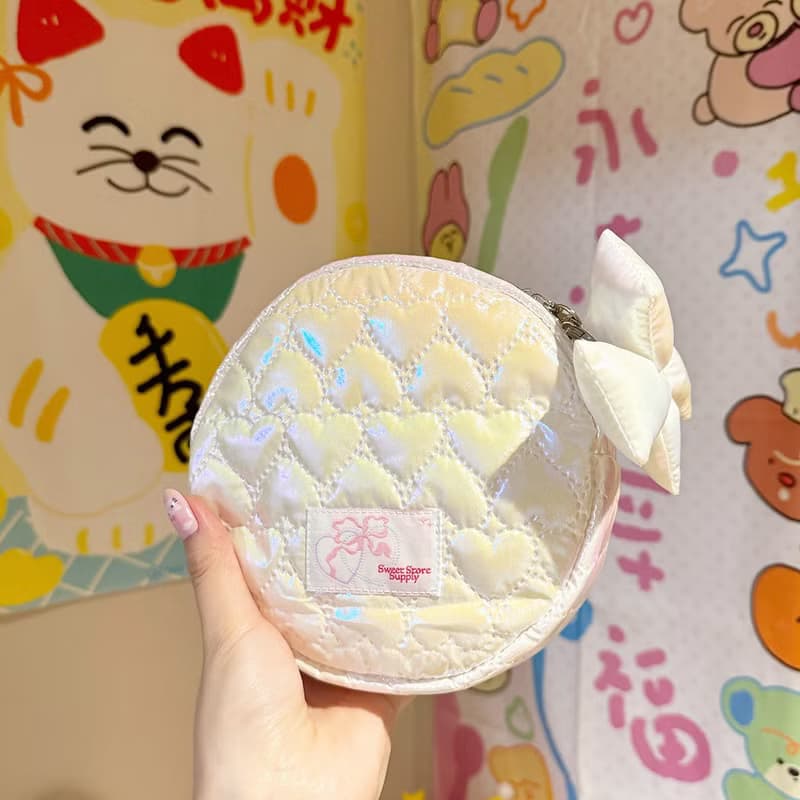 Sweetstore Supply原創鐳射白可愛簡約清新收納圓餅包