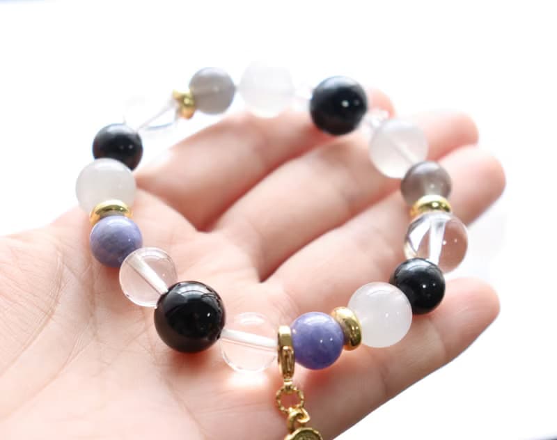 天然石黑瑪瑙與坦桑石手鍊　護身符能量石手鍊