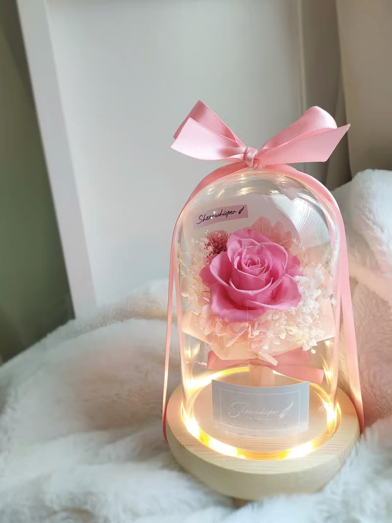 Sheer Whisper絮語藏花_迷你永生花束玻璃罩氣氛燈/玻璃盅花禮