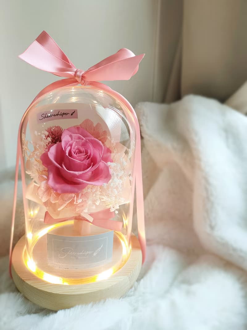 Sheer Whisper絮語藏花_迷你永生花束玻璃罩氣氛燈/玻璃盅花禮