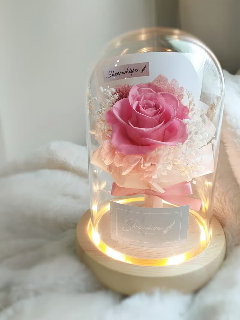 Sheer Whisper絮語藏花_迷你永生花束玻璃罩氣氛燈/玻璃盅花禮