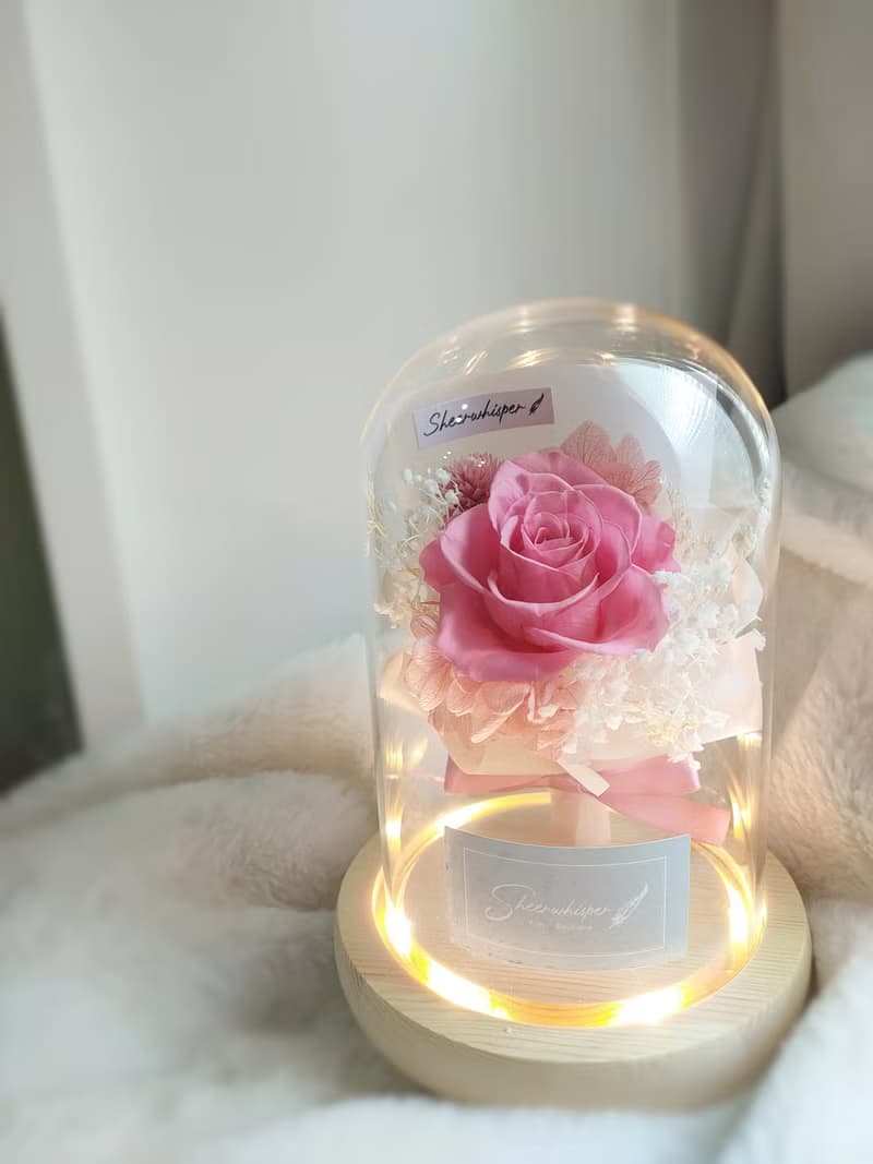 Sheer Whisper絮語藏花_迷你永生花束玻璃罩氣氛燈/玻璃盅花禮