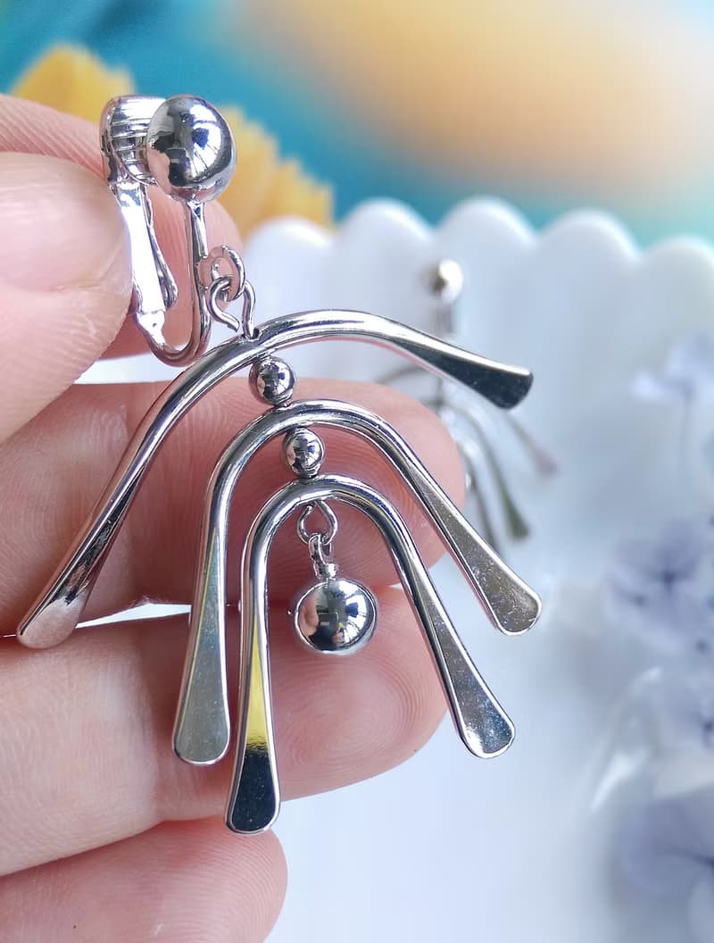 Vintage Jewelry 西洋古董飾品 AVON 銀色調 都會感 夾式耳環