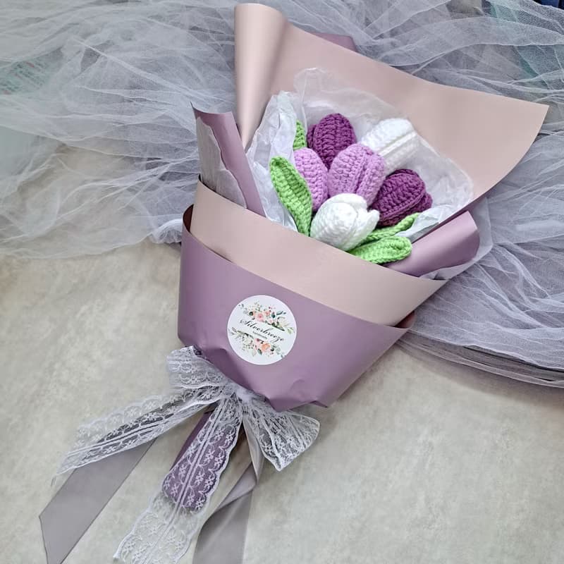 鬱金香手鉤花束 情人節 畢業禮物 母親節 閨蜜 家居擺設CRF-008B