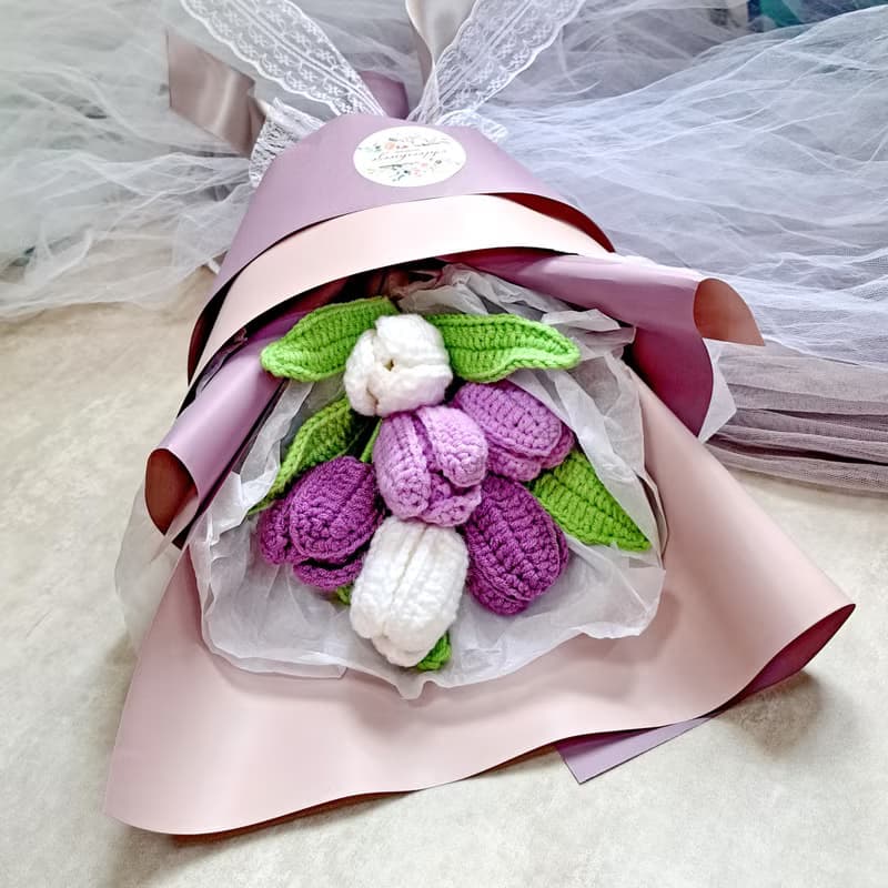 鬱金香手鉤花束 情人節 畢業禮物 母親節 閨蜜 家居擺設CRF-008B