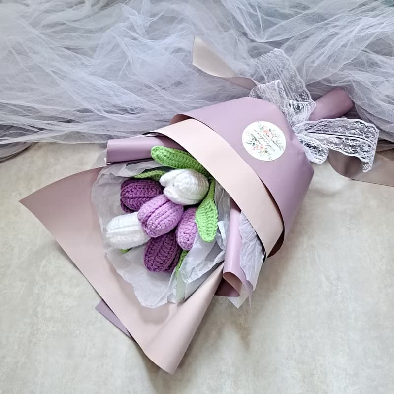 鬱金香手鉤花束 情人節 畢業禮物 母親節 閨蜜 家居擺設CRF-008B