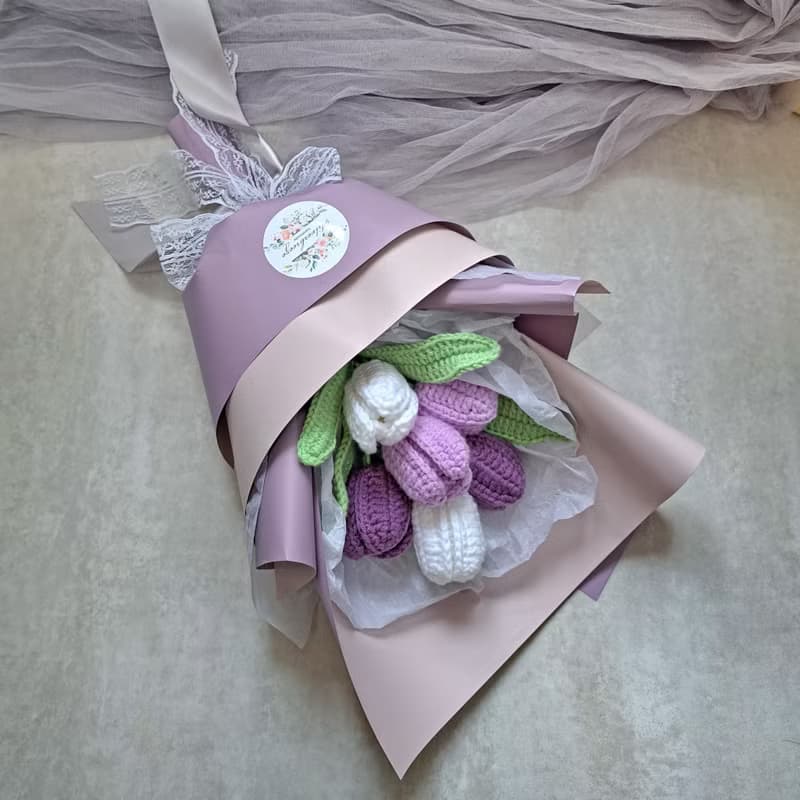 鬱金香手鉤花束 情人節 畢業禮物 母親節 閨蜜 家居擺設CRF-008B