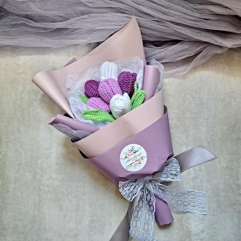 鬱金香手鉤花束 情人節 畢業禮物 母親節 閨蜜 家居擺設CRF-008B