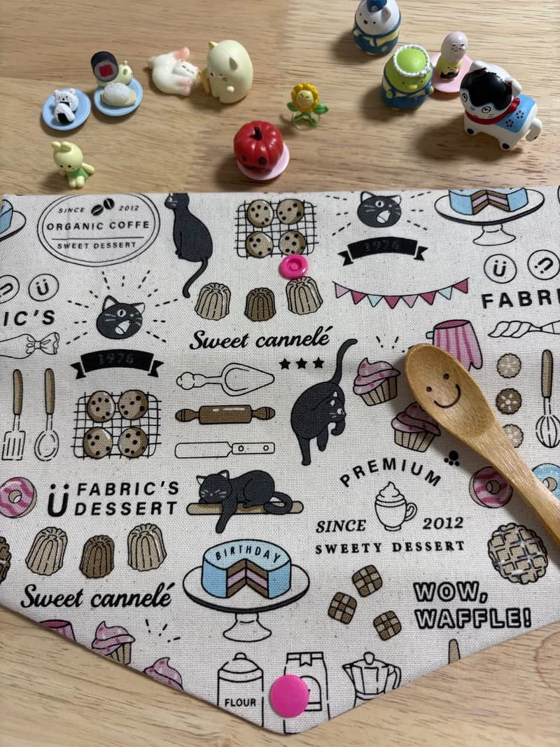 文青風環保純棉筷袋 貓咪下午茶 原胚卡其 竹林聽風 厚實手感 童