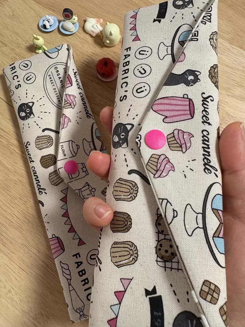 文青風環保純棉筷袋 貓咪下午茶 原胚卡其 竹林聽風 厚實手感 童