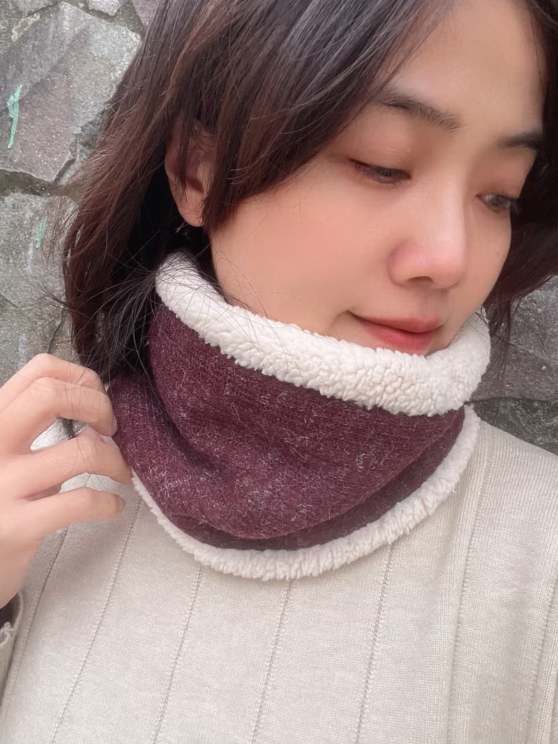 酒紅  抽繩羊毛小圍脖 圍巾 帽子