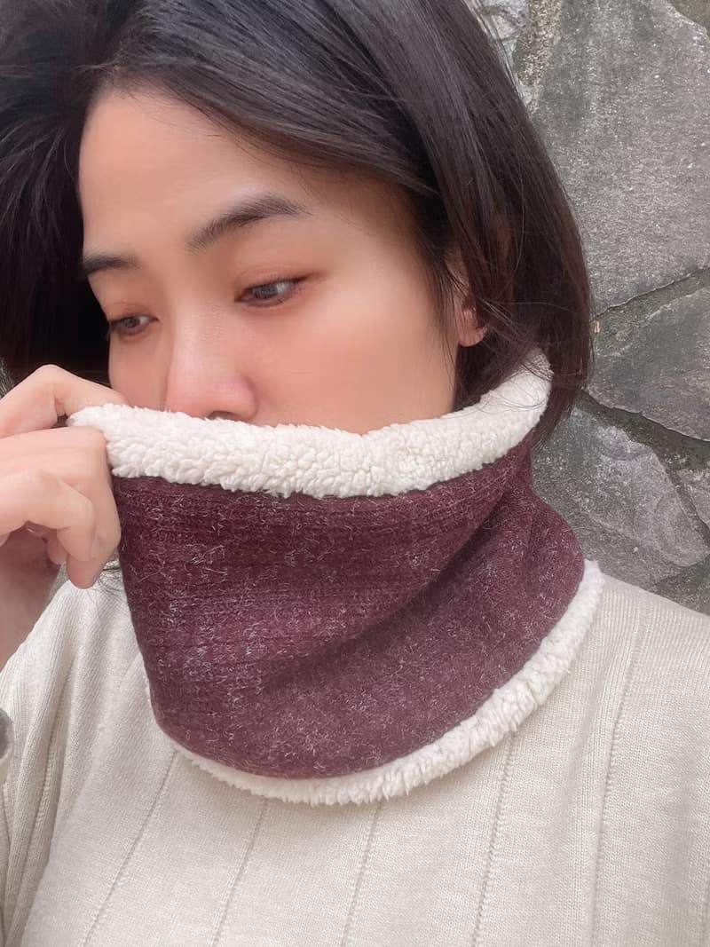 酒紅  抽繩羊毛小圍脖 圍巾 帽子