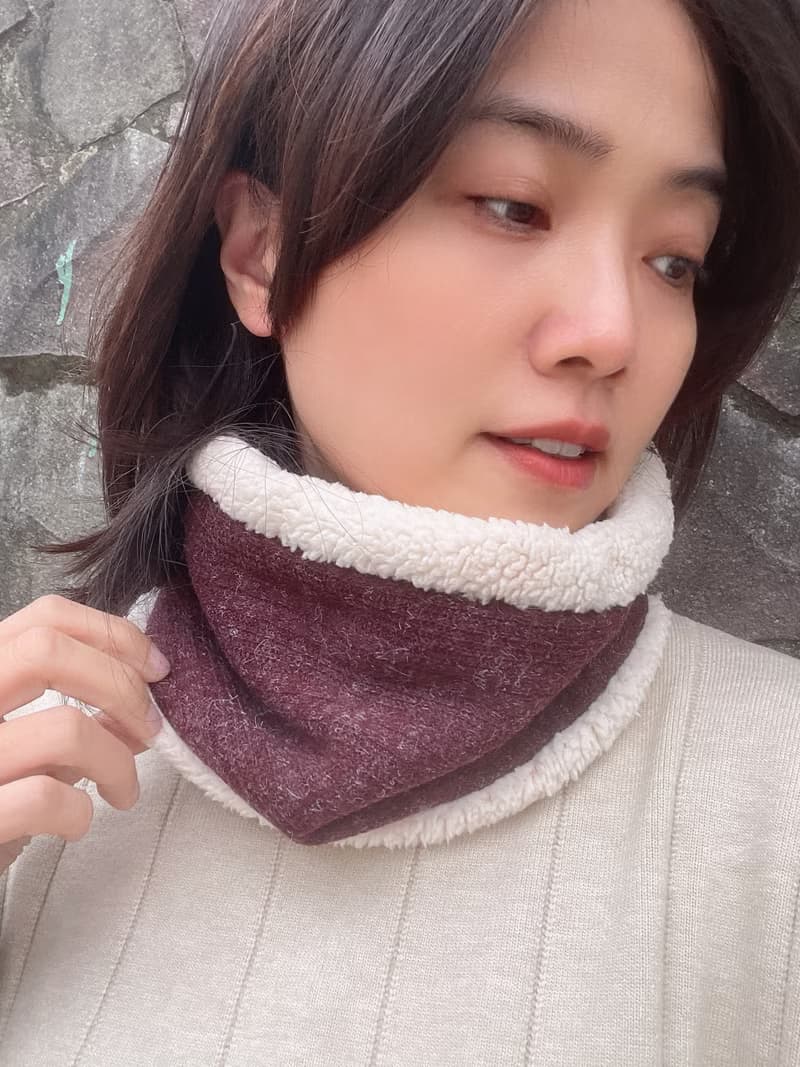 酒紅  抽繩羊毛小圍脖 圍巾 帽子