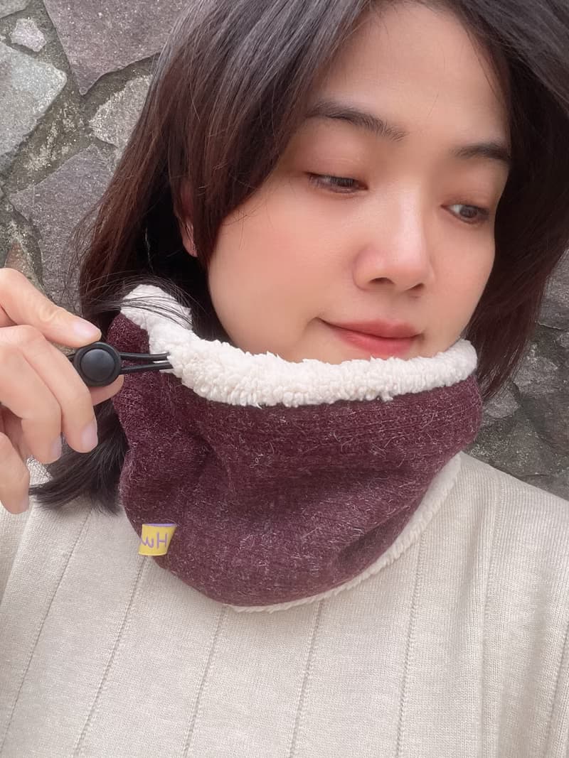 酒紅  抽繩羊毛小圍脖 圍巾 帽子