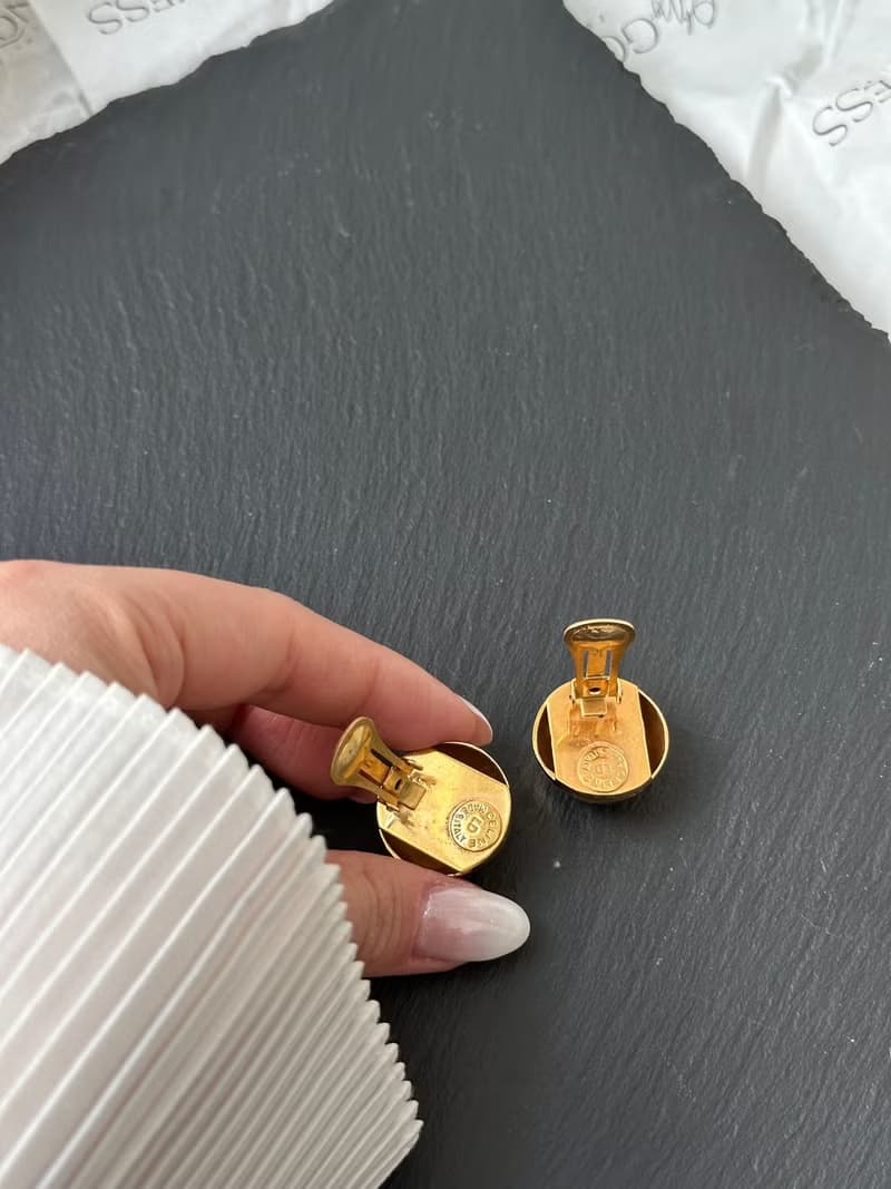 中古品 Celine 賽琳 凱旋門金球耳夾