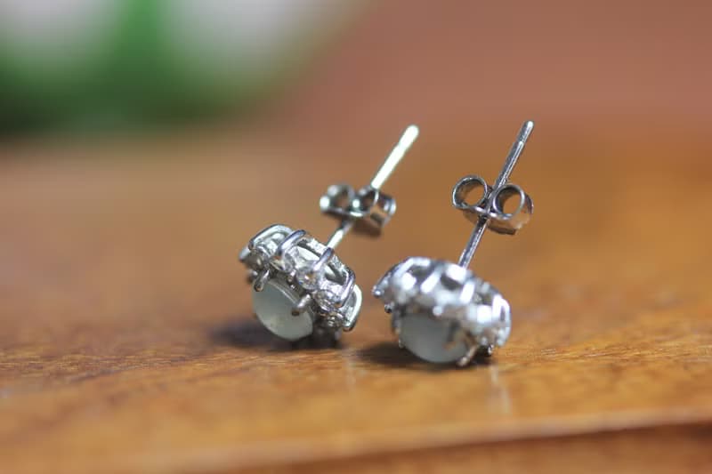 冰種翡翠耳釘耳環耳飾 鑲嵌s925銀  蛋面國風新中式設計