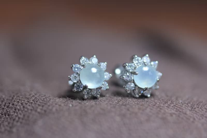 冰種翡翠耳釘耳環耳飾 鑲嵌s925銀  蛋面國風新中式設計