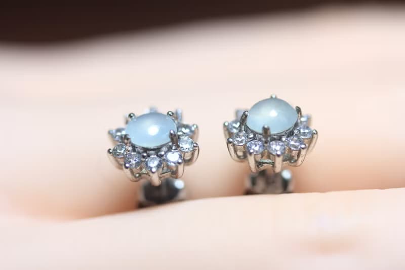 冰種翡翠耳釘耳環耳飾 鑲嵌s925銀  蛋面國風新中式設計