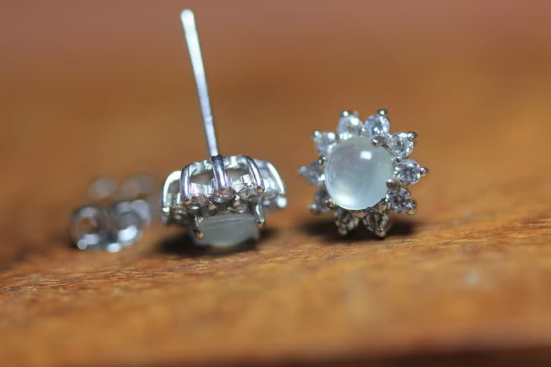 冰種翡翠耳釘耳環耳飾 鑲嵌s925銀  蛋面國風新中式設計