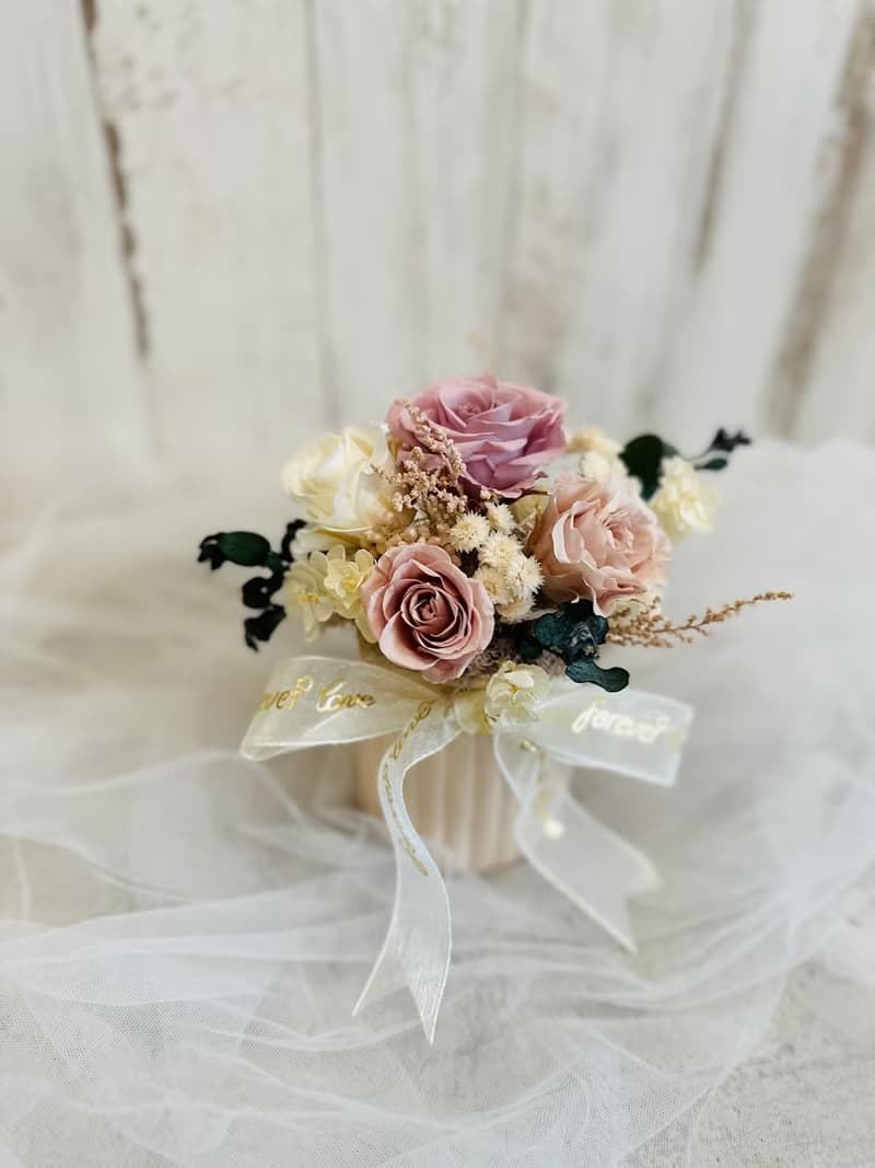 精緻永生花祝賀小桌花 粉霧色