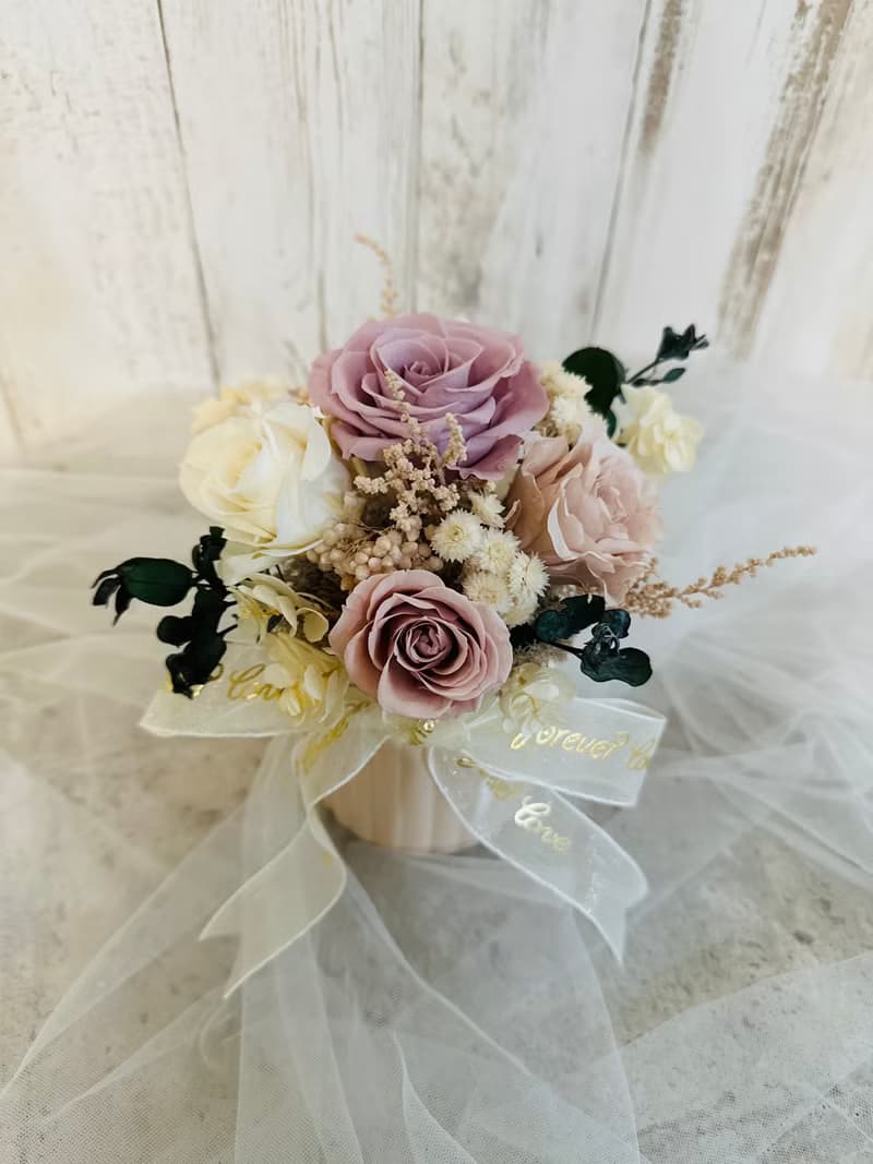 精緻永生花祝賀小桌花 粉霧色