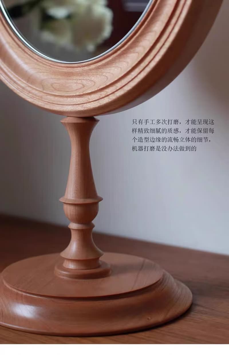 imooo原創設計 法式復古化妝鏡 中古風實木桌面台式梳妝鏡