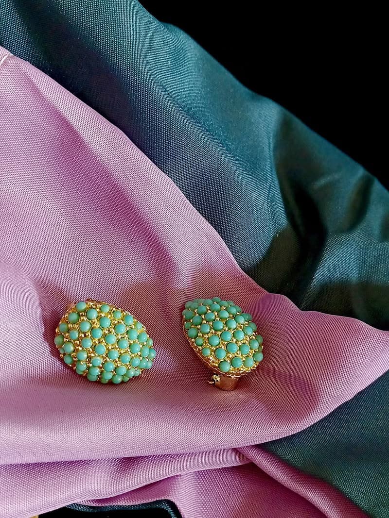vintage jewelry  B.S.K古董夾式耳環   密集
