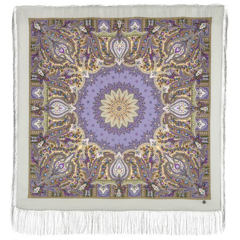 Original Pavlovo Posad Russian Shawl 100% Wool Woolen Scarf 110x110 cm 1712-1