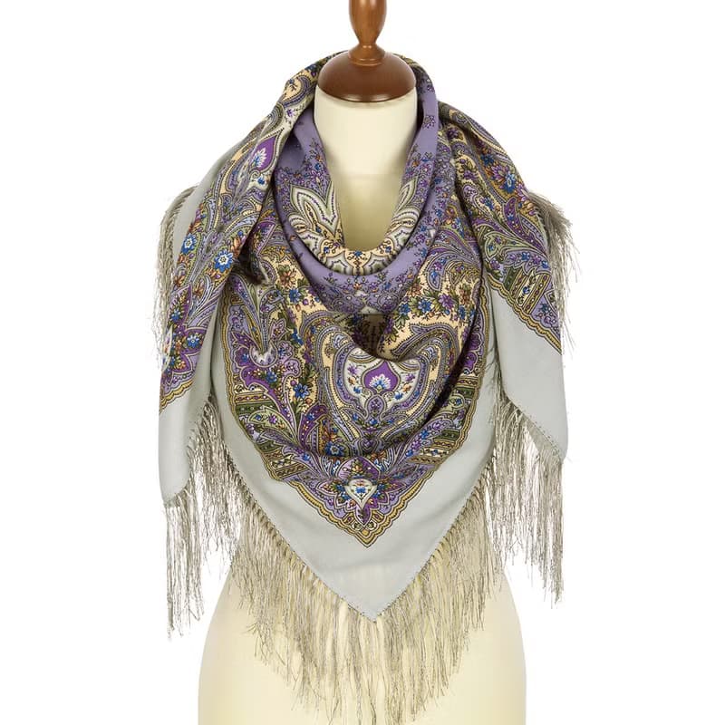 Original Pavlovo Posad Russian Shawl 100% Wool Woolen Scarf 110x110 cm 1712-1