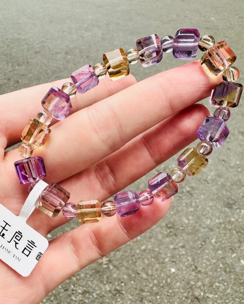 精品玻璃體雙色水晶紫黃晶小方糖7.5-7.9mm20.38g招財智慧最強招