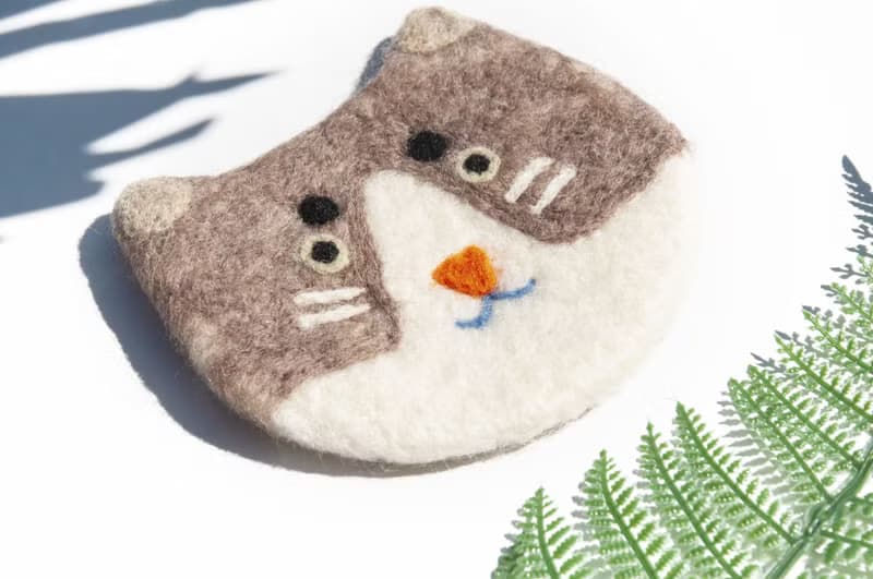 情人節禮物 聖誕交換禮物 森林系羊毛氈杯墊 動物杯墊-貓咪吸水墊