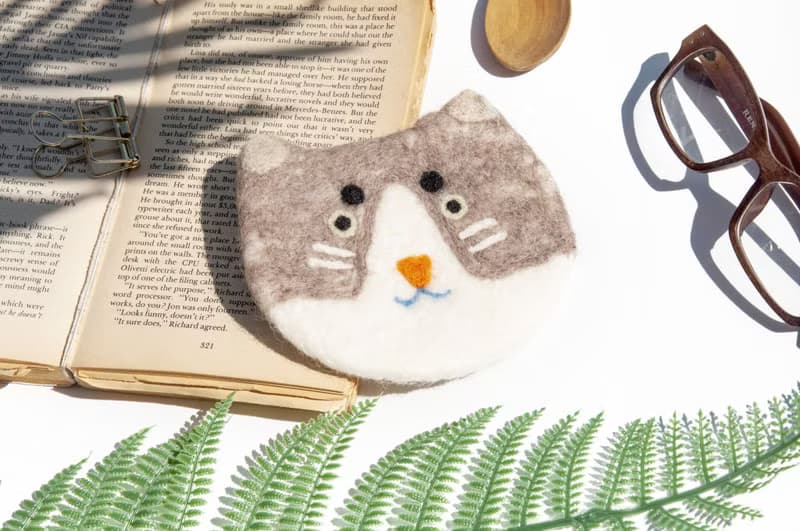 情人節禮物 聖誕交換禮物 森林系羊毛氈杯墊 動物杯墊-貓咪吸水墊