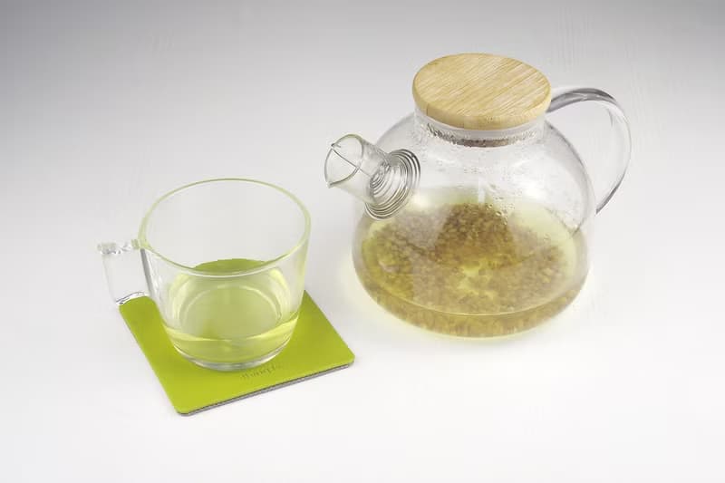 簡約方形杯墊 雙面材質 PU皮革+帆布 黃綠色系