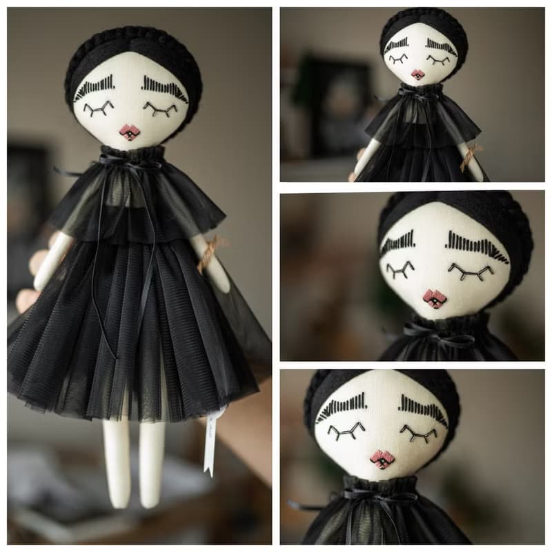 Handmade rag doll with black hair / Interior nursery decor / Custom art doll