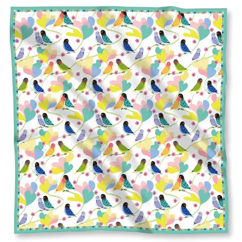 chuchulove 65 X 65 絲巾方巾  印花 / 愛情叢林鳥