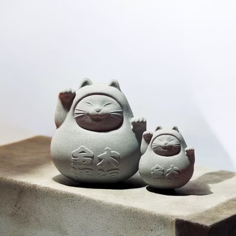 【禮物首選】不倒翁招財招福貓 清水灰